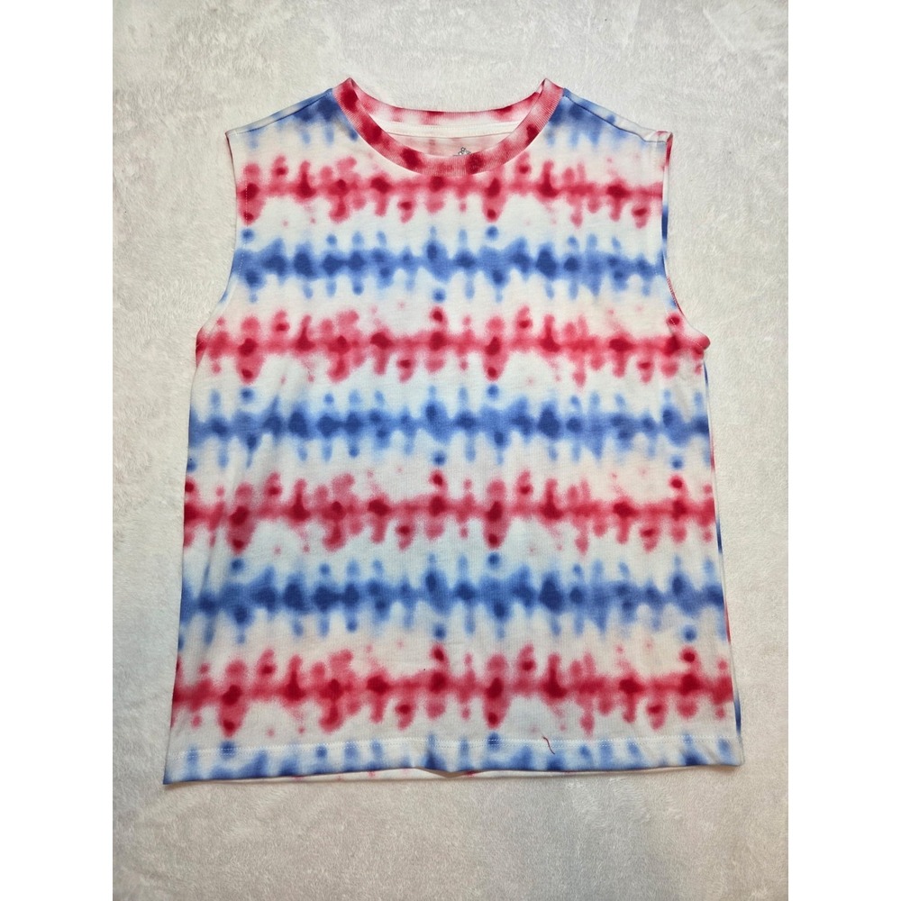 217. Celebrate! Patriotic Tie Dye Sleeveless Tank Top Girls Medium (8) Red White
